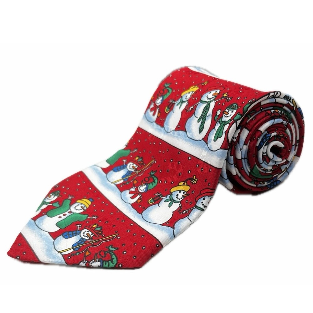 Hallmark Yule Tie Greetings Snowman Novelty Christmas Tie Red Holiday Snowmen